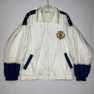 Vintage Slade Windbreaker Large White Navy Gold Crest 80s 90s Nylon